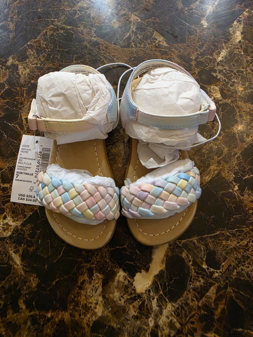 🔥The Children's Place Pastel Braided Rainbow Strap Sandals (Size: 7c/7T)